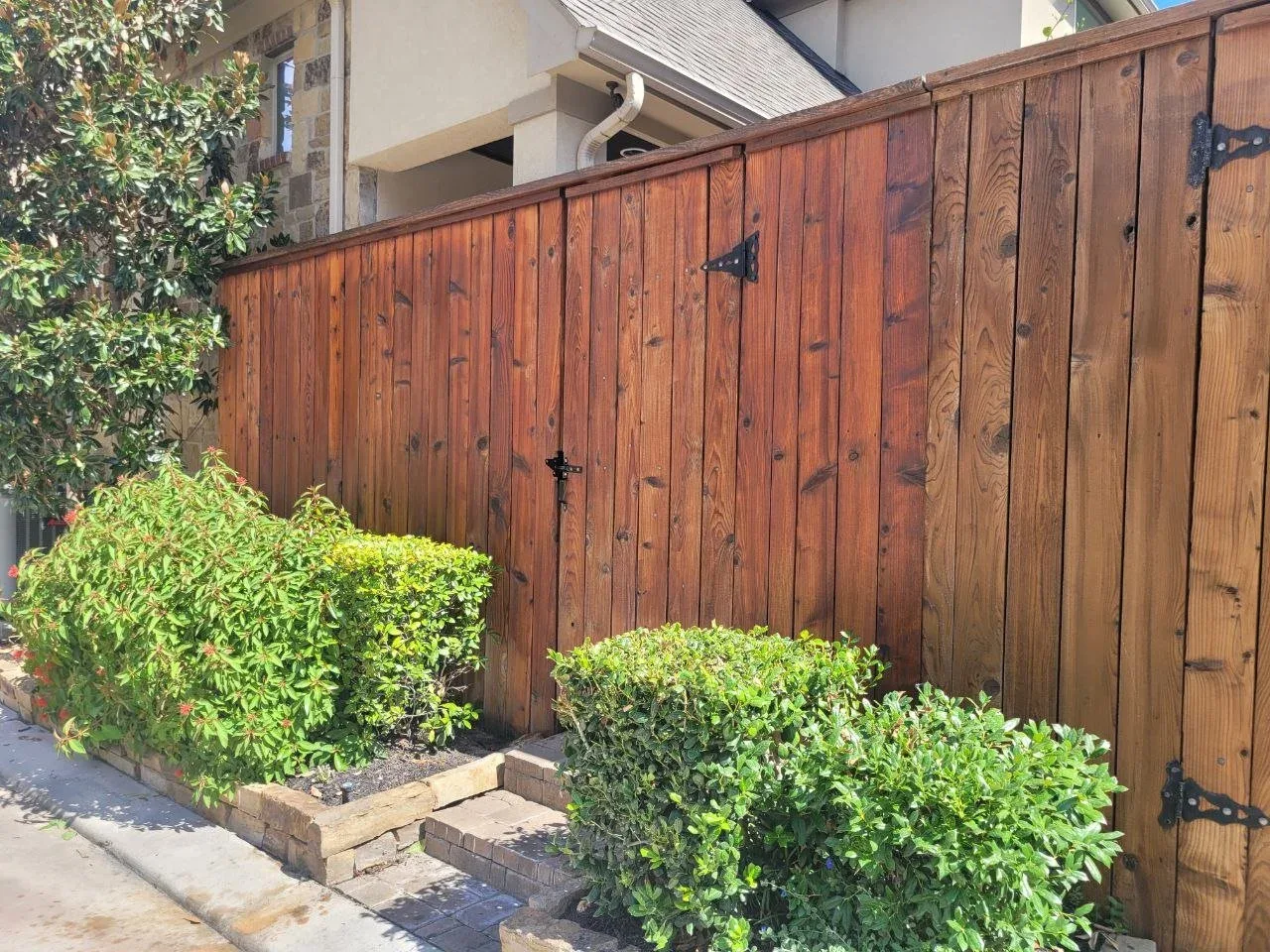bright red cedar stained fence