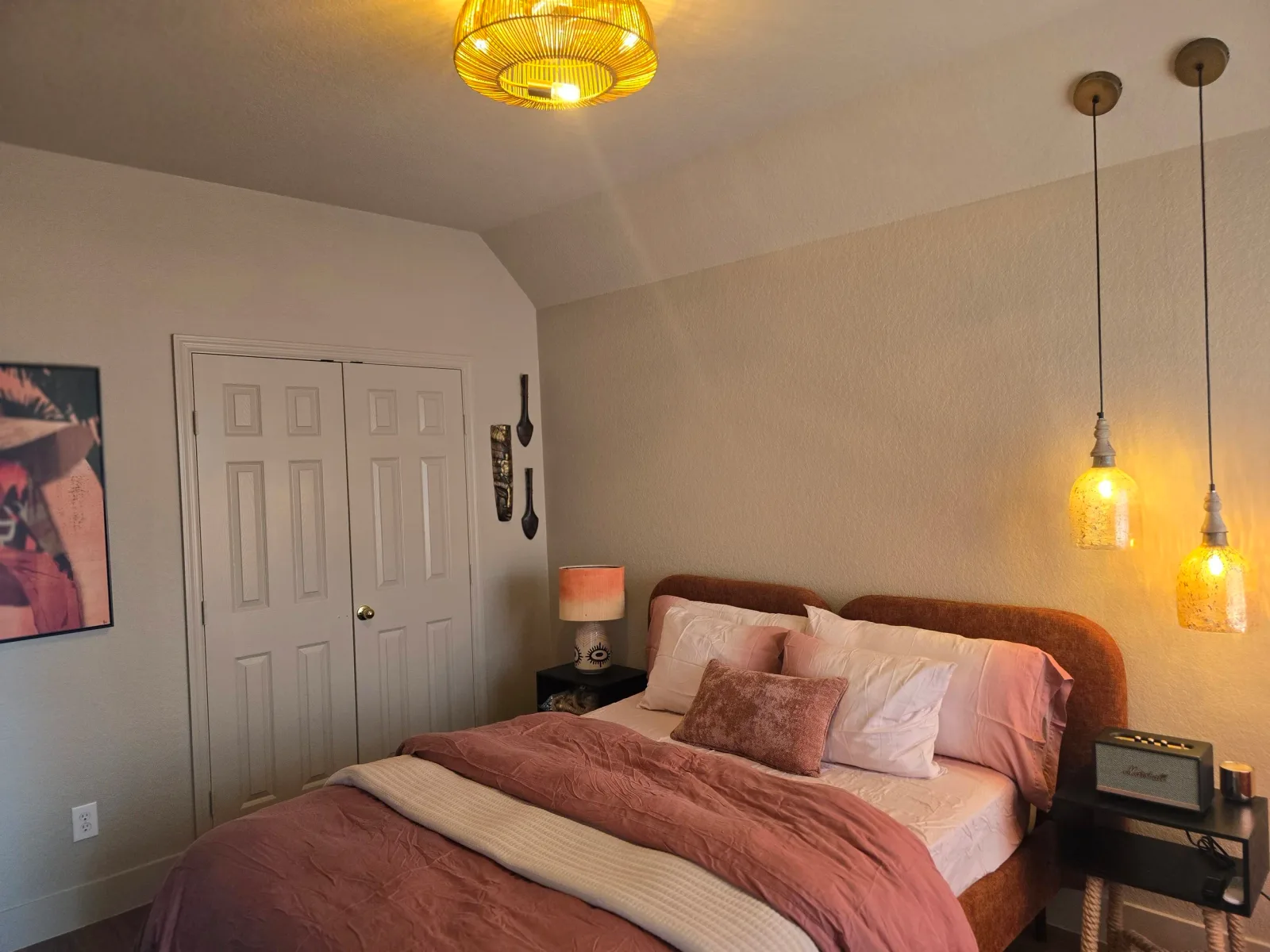 Freshly painted bedroom with color-drenched beige walls in Sugar Land, Texas