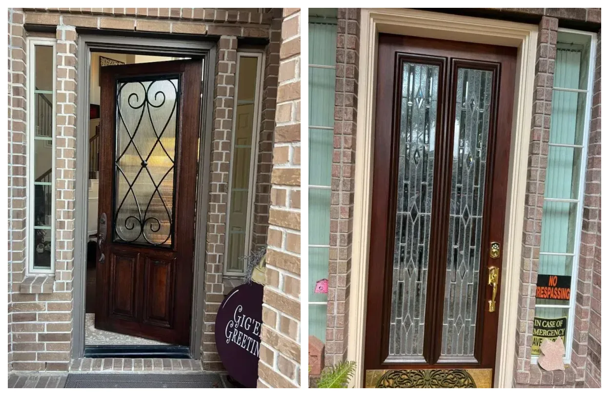 Refinished mahogany front doors in Katy and Sugar Land, TX by The Proud Paintbrush