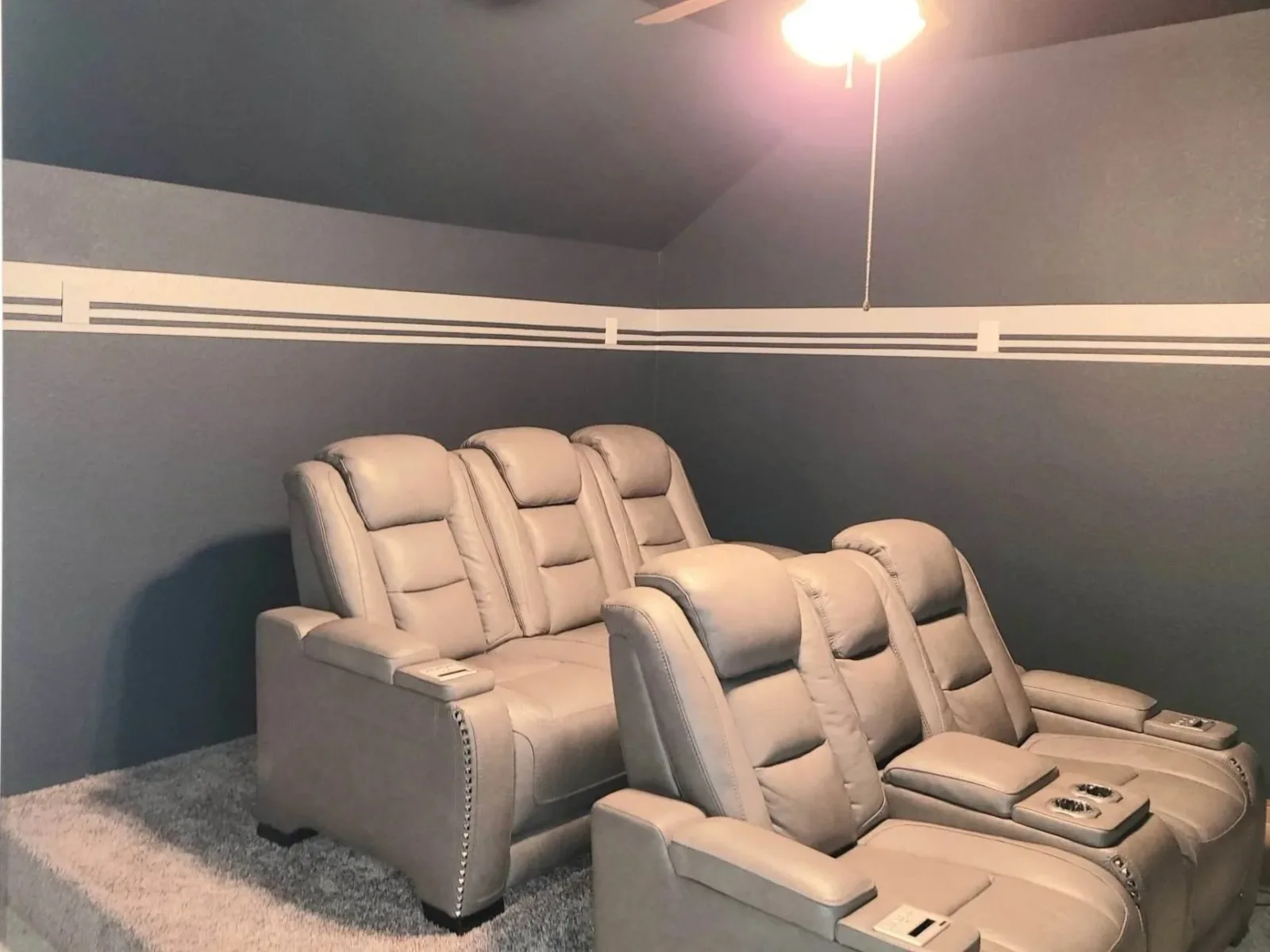 Gray Media Room Striped Accent Wall in Missouri City, TX by The Proud Paintbrush
