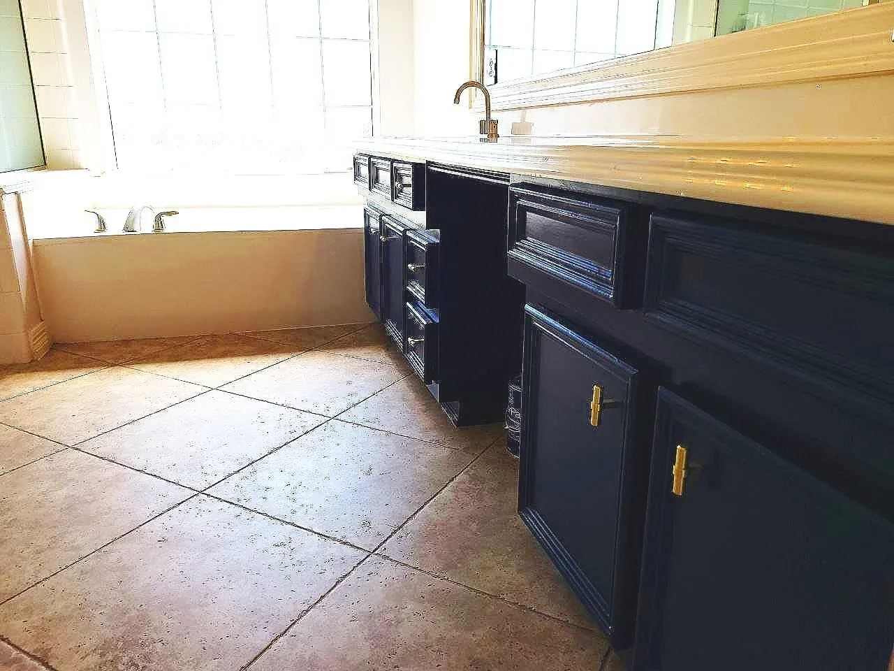 Navy Bathroom Vanity Cabinet Repaint in West Houston, TX by The Proud Paintbrush